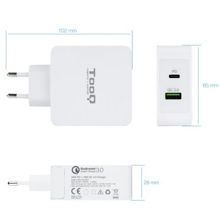 Tooq TQWC-2SC03WT Cargador de Pared 48W USB-C PD y USB-A QC3.0 Blanco Tooq TQWC-2SC03WT Cargador de Pared 48W USB-C PD y USB-A QC3.0 Blanco